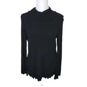 Kleen Mock Neck Long Sleeve Lightweight Top Black Rib Knit Women's Size S